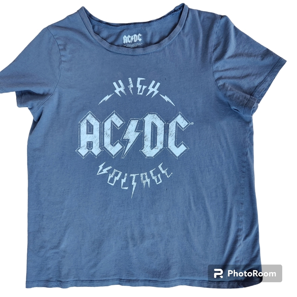 AC DC High Voltage Grey Short Sleeve Womens Graphic Band T-Shirt  XL